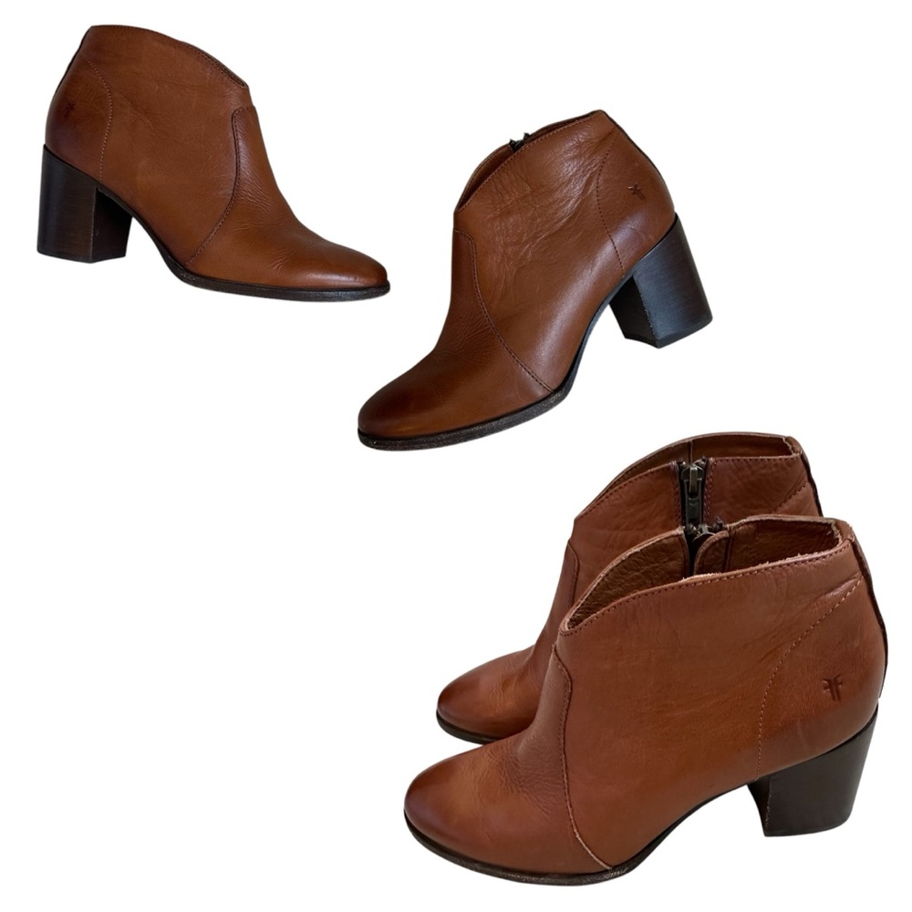 Frye 7.5 Cognac Leather Western Heeled Ankle Booties